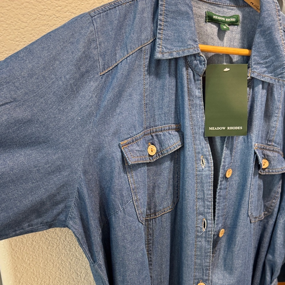 Classic Blue Denim Shirt Dress with Tie Waist - Picture 5 of 7